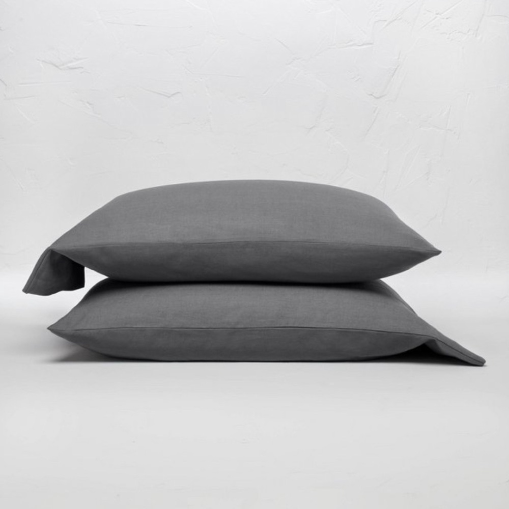 Standard 100% Washed Linen Solid
Pillowcase Set Dark Gray - Casalunam